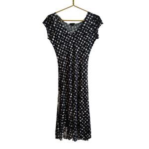 Komarov Pleated Plisse Polka Dot A-line Fit and Flare Dress in Blue and White